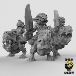 Impression 3D figurines jeux de rôle D&D, Saga, 9th Age, Goblin Hound Riders