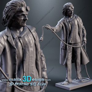 Dr. Emmett BROWN figurine imprimée en 3D 3D résine Taille 18cm (non peint)