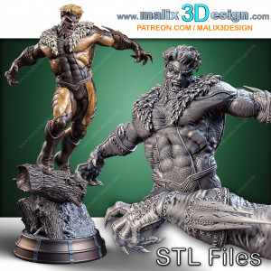 Sabretooth (x-men) figurine imprimée en 3D résine Taille 18cm (non peint)