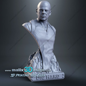 Buste John McClane imprimée en 3D résine, taille 18cm (à peindre ou pas )