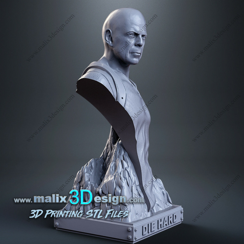 Buste John McClane impression 3D résine, taille 18cm ( non peint ) (non peint)