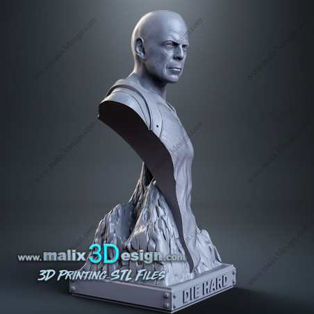 Buste John McClane impression 3D résine, taille 18cm ( non peint ) (non peint)