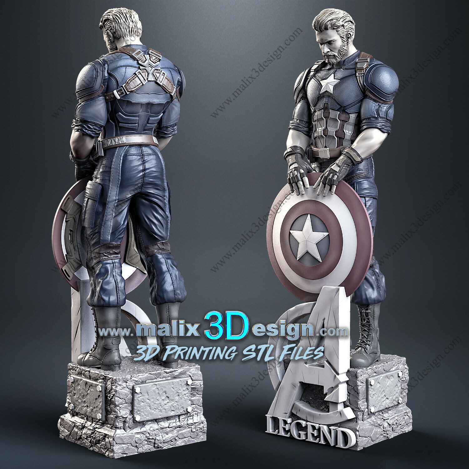 Captain America figurine impression 3D résine 18cm (non peint) - Picture 2 of 4