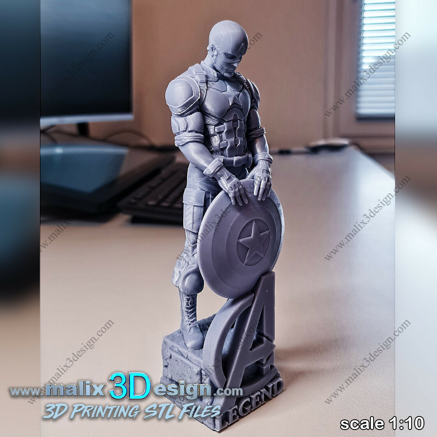 Captain America figurine impression 3D résine 18cm (non peint) - Picture 4 of 4