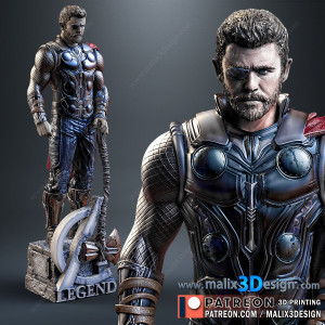 Thor figurine imprimée en 3D résine Taille 18cm (non peint)