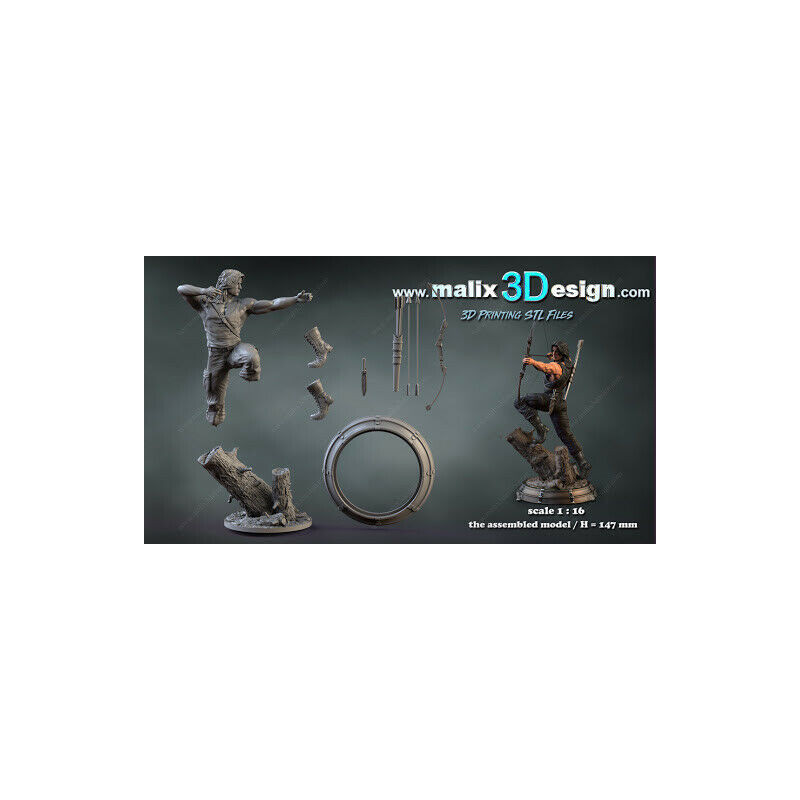 Rambo, figurine impression 3D résine  18cm  (non peint)