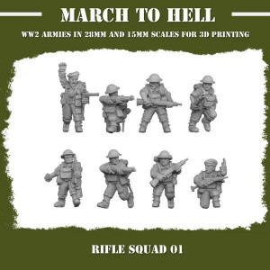 Impréssion 3D Figurines WWII Armée Angleterre Rifle squad 