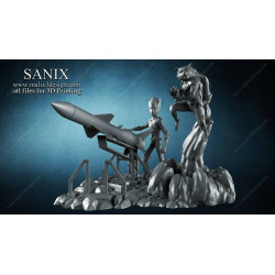 Rocket Raccoon and Groot impression 3D résine  18cm  (non peint)