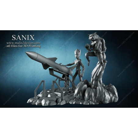 Rocket Raccoon and Groot impression 3D résine  18cm  (non peint)