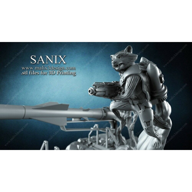 Rocket Raccoon and Groot impression 3D résine  18cm  (non peint)