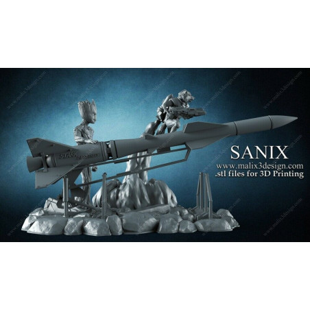 Rocket Raccoon and Groot impression 3D résine  18cm  (non peint)