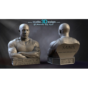 Bust Vin diesel imprimée en 3D  Résine taille 18cm (non peint)