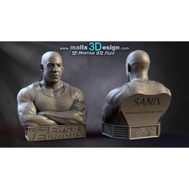 Bust Vin diesel impression 3D  Résine taille 18cm  (non peint)