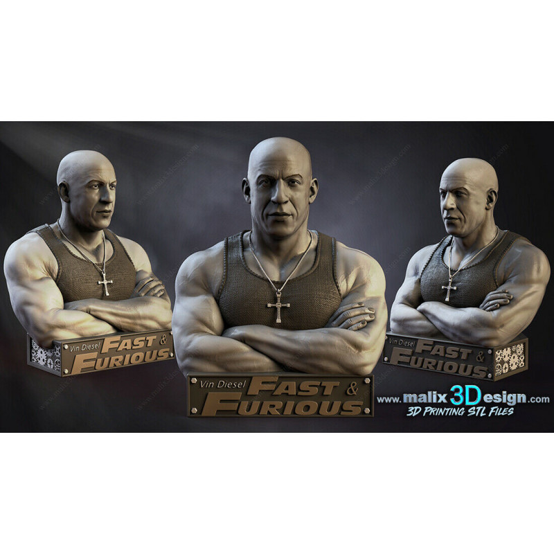 Bust Vin diesel impression 3D  Résine taille 18cm  (non peint)