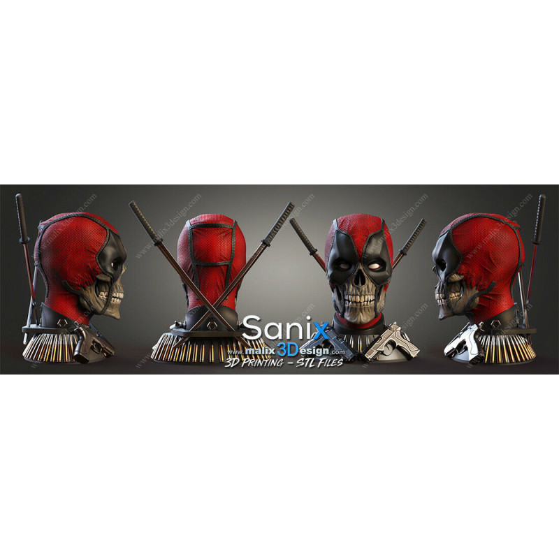 Bust deadpool (halloween version) impression 3D  Résine taille 18cm  (non peint)