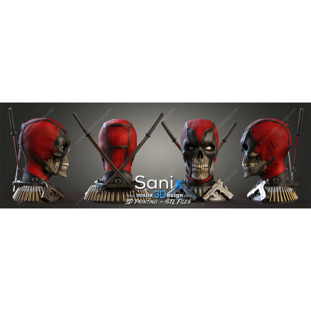 Bust deadpool (halloween version) impression 3D  Résine taille 18cm  (non peint)