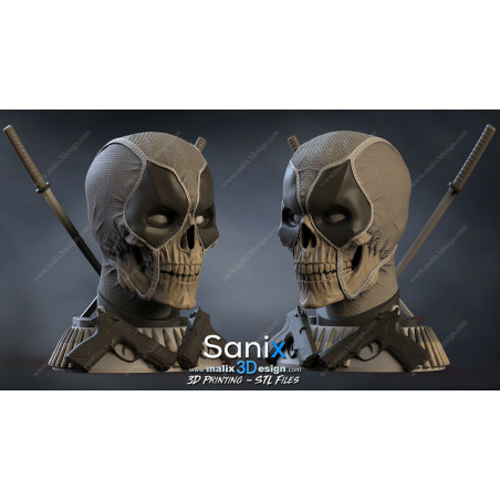 Bust deadpool (halloween version) impression 3D  Résine taille 18cm  (non peint)