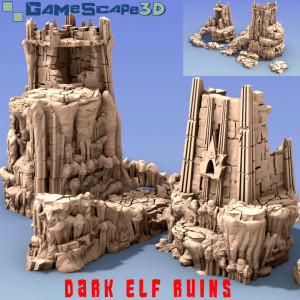 Décor Gamescape Ruines elfes noirs avec sections de route