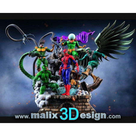 Sinister Six / Spieder man Diorama, impression 3D resine, 18cm (non peint)
