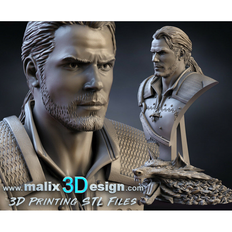 Buste Witcher impression 3D resine, taille 18cm ( non peint ) (non peint)
