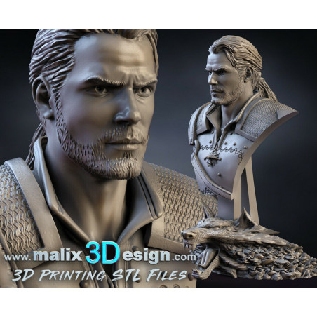 Buste Witcher impression 3D resine, taille 18cm ( non peint ) (non peint)