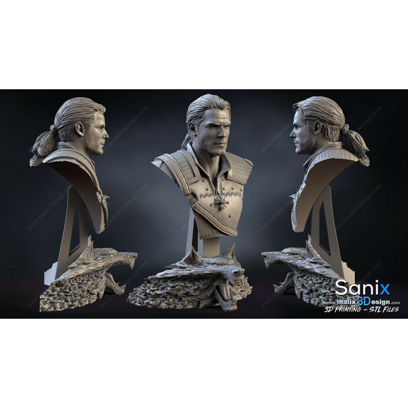 Buste Witcher impression 3D resine, taille 18cm ( non peint ) (non peint)
