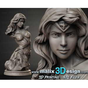 Buste Wonder woman imprimée en 3D resine, taille 18cm (à peindre ou pas )