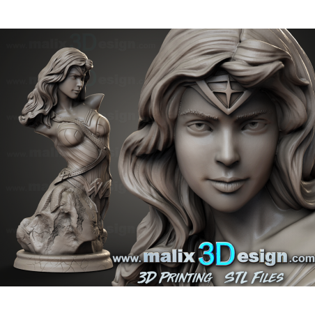 Buste Wonder woman impression 3D resine, taille 18cm ( non peint ) (non peint)