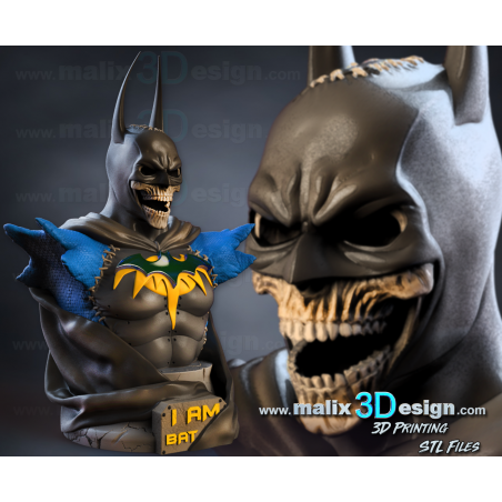 Buste batman halloween impression 3D resine, taille 18cm ( non peint ) (non peint)