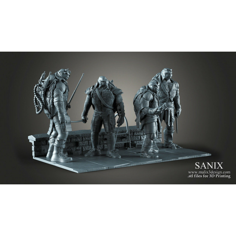 TMNT 4 Heroes Diorama figurine impression 3D résine  18cm non peint (non peint)