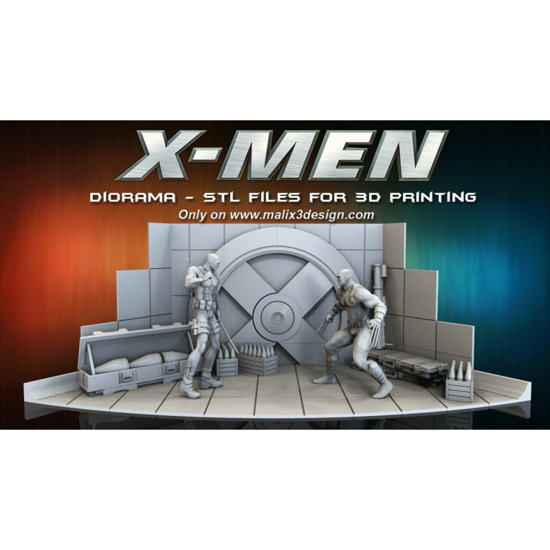 X men / Deadpool diorama impression 3D résine taille 18cm ( non peint ) (non peint)