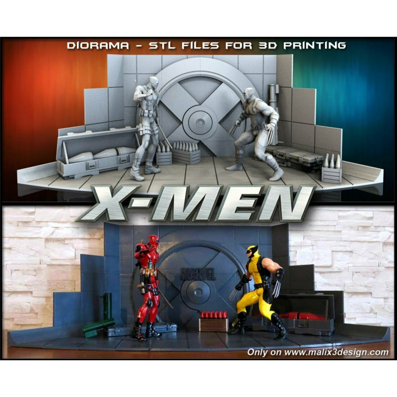 X men / Deadpool diorama impression 3D résine taille 18cm ( non peint ) (non peint)