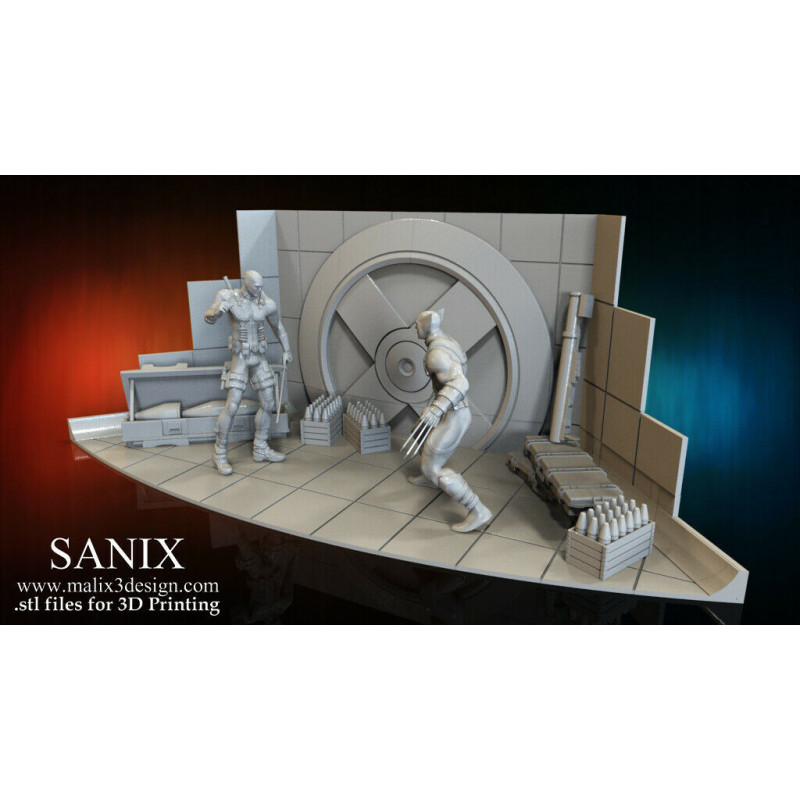 X men / Deadpool diorama impression 3D résine taille 18cm ( non peint ) (non peint)