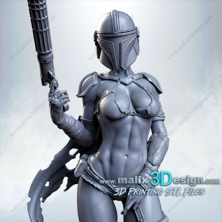 Lady mandolorian figurine impression 3D résine  18cm  (non peint)