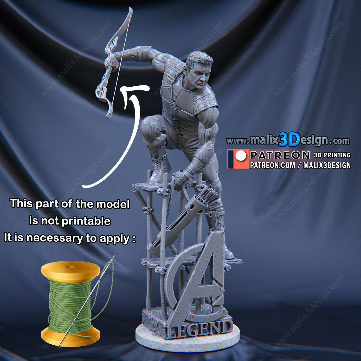 Hawkeye figurine impression 3D résine 18cm (non peint) - Picture 2 of 3