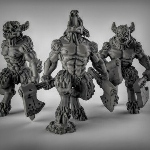 Impression 3D figurines jeux de rôle D&D, Saga, 9th Age, Hommes bêtes avec hache