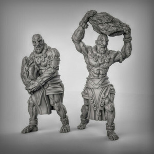 Impression 3D figurines jeux de rôle D&D, Saga, 9th Age, Géants avec rocher