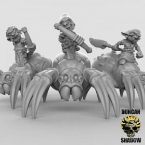 Impression 3D figurines jeux de rôle D&D, Saga, 9th Age, Gobelins sur araignée