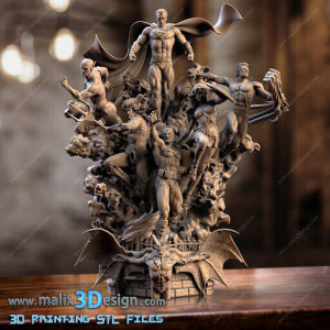Justice league imprimée en 3D resine, taille 18cm par perso (à peindre ou pas )