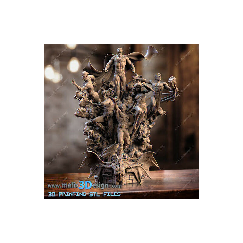 Justice league imprimée en 3D resineJustice league impression 3D resine, taille 18cm par perso ( non peint ) (non peint)