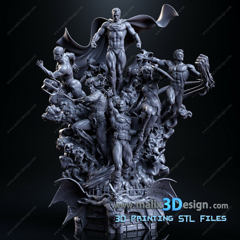 Justice league imprimée en 3D resineJustice league impression 3D resine, taille 18cm par perso ( non peint ) (non peint)