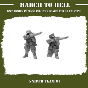 Print 3D Figurines WWII Army German Wehrmacht Flame Sniper Team 1