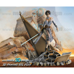 Rey Star Wars figurine imprimée en 3D résine Taille 18cm (non peint)