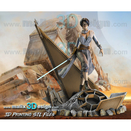 Rey Star Wars figurine imprimée en 3D résine Taille 18cm (non peint) Rey Star Wars figurine imprimée en 3D résine Taille 18cm (non peint)