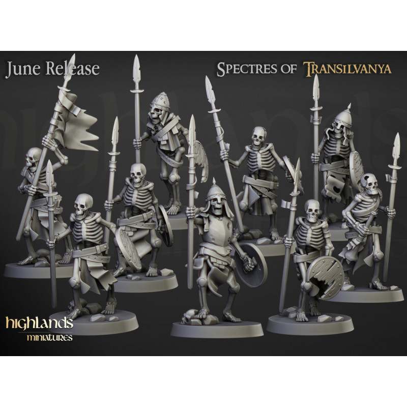Higland Miniature Transilvanya - Skeletons Warriors with spears