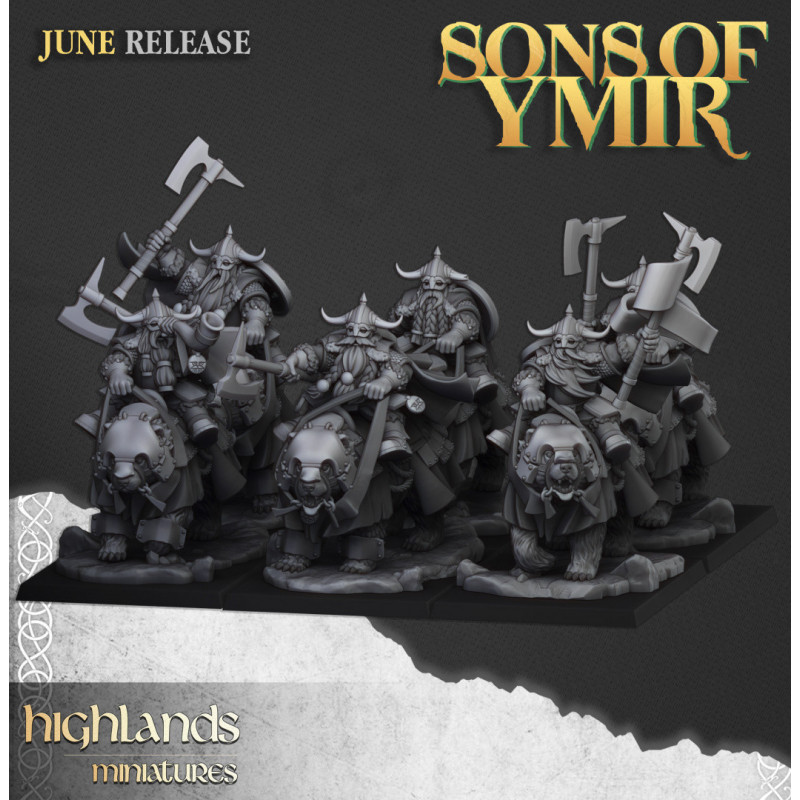Higlands Miniatures 3D-Cavaliers nains sur Ours   