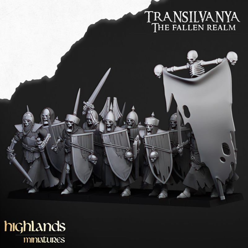 Higland Miniature Transilvanya - Squelettes Elite Epée boucliers   