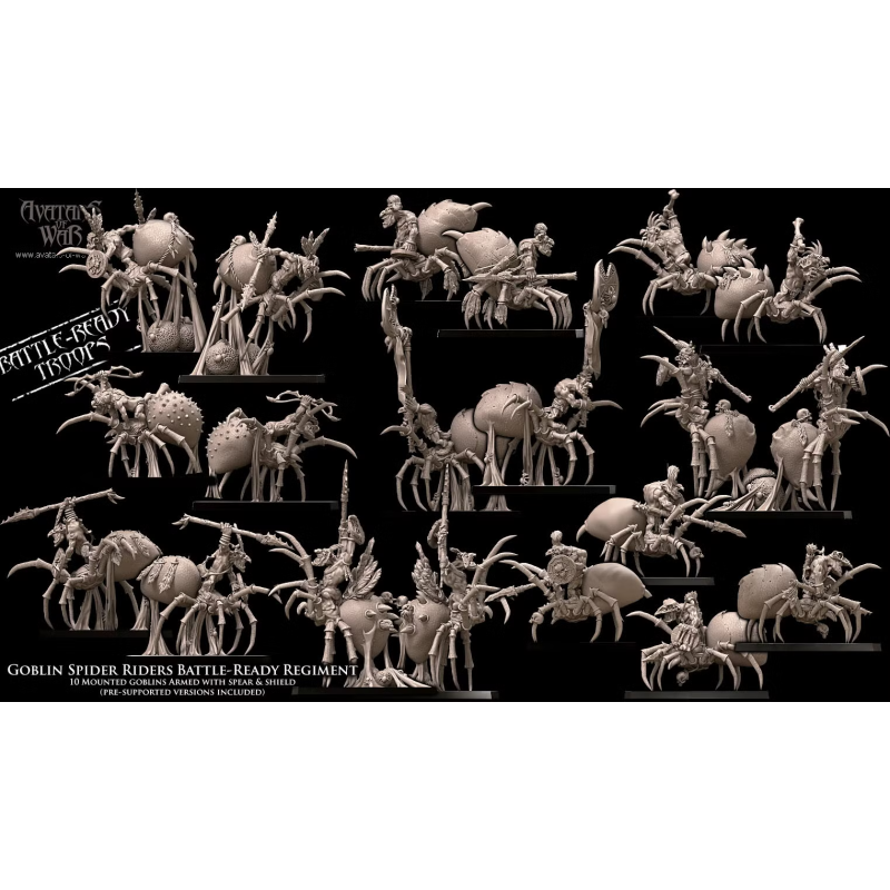 Avatars of wars - Orques et gobelins - Battle Ready Gobelins sur araignées - 3D Printed   