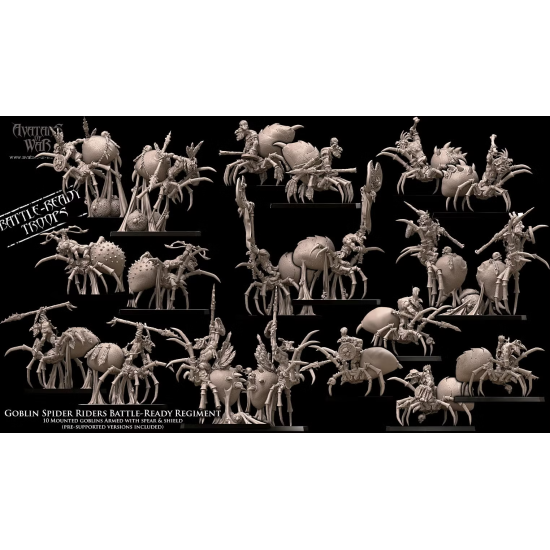 Avatars of wars - Orques et gobelins - Battle Ready Gobelins sur araignées - 3D Printed   