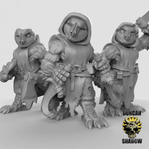 Impression 3D figurines jeux de rôle D&D, Saga, 9th Age,  Owl folk with weapons